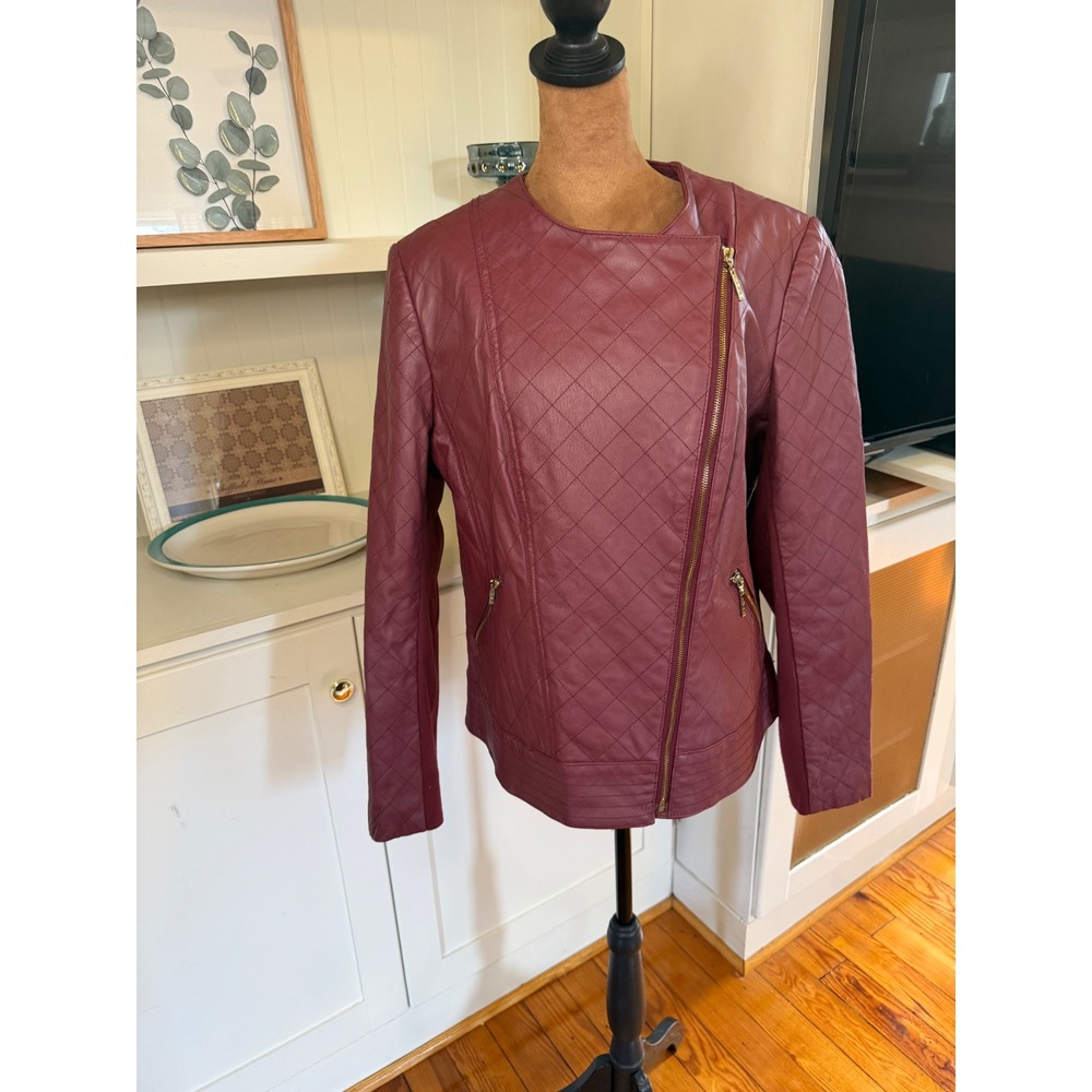 IMAN Genuine Leather Burgundy Moto Jacket – XL – NWOT
